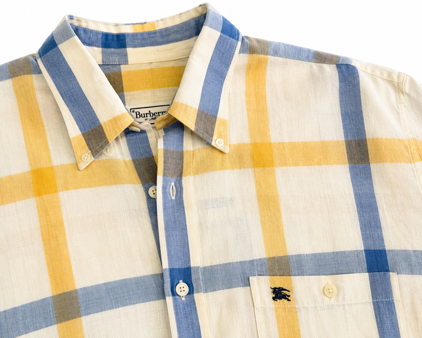 CAMISA MANGA CORTA CUADROS AMARILLO Y AZUL BURBERRY
