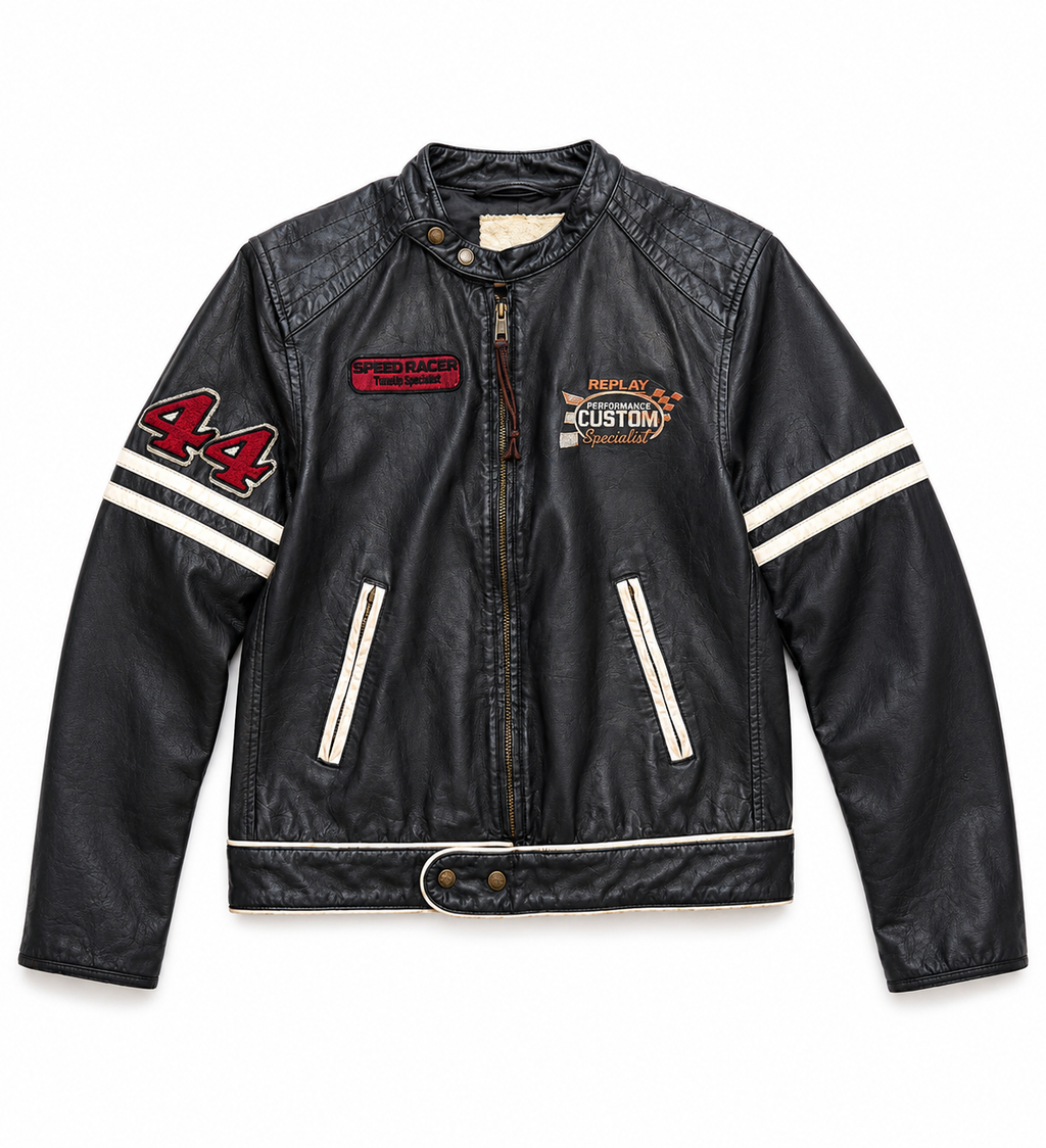 CHAQUETA PIEL VINTAGE 2000 MOTERA REPLAY MODELO "CUSTOM GARAGE HOT ROD DRAG RACER"