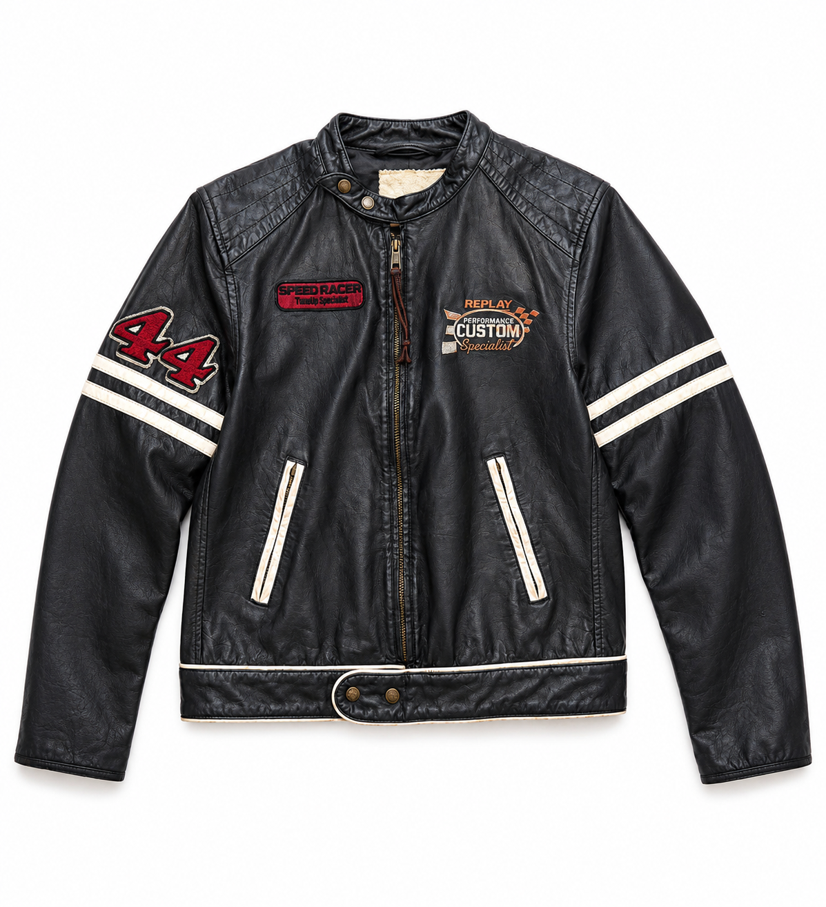 CHAQUETA PIEL VINTAGE 2000 MOTERA REPLAY MODELO "CUSTOM GARAGE HOT ROD DRAG RACER"