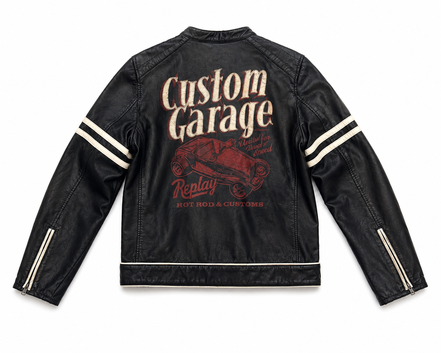 CHAQUETA PIEL VINTAGE 2000 MOTERA REPLAY MODELO "CUSTOM GARAGE HOT ROD DRAG RACER"
