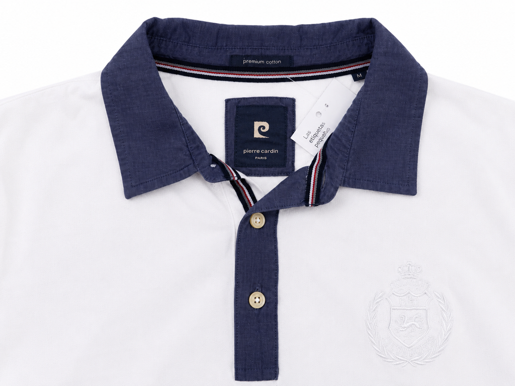 POLO PIERRE CARDIN BLANCO CON CUELLO DE CAMISA
